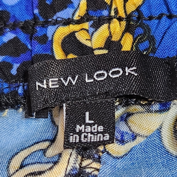 NEW LOOK BLUE/GOLD CHAIN SPLIT HEM HIGH WAIST TROUSERS SIZE LARGE - Picture 11 of 16